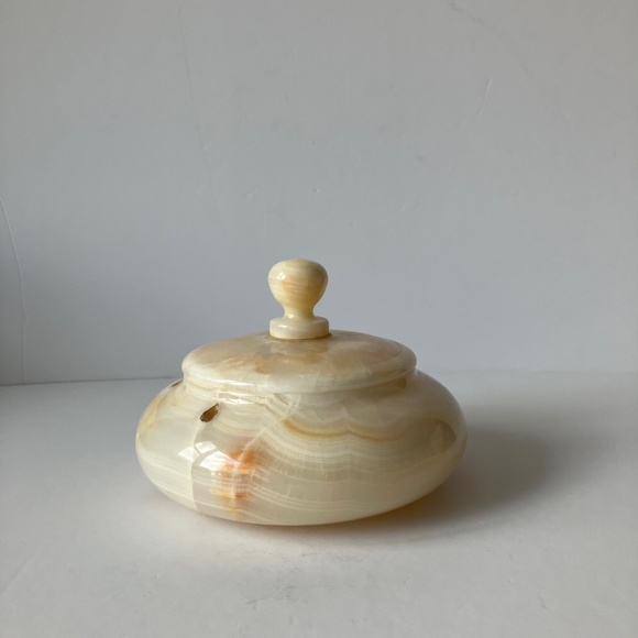 Round Lidded Onyx Box Medium Size Vintage - Picture 6 of 8